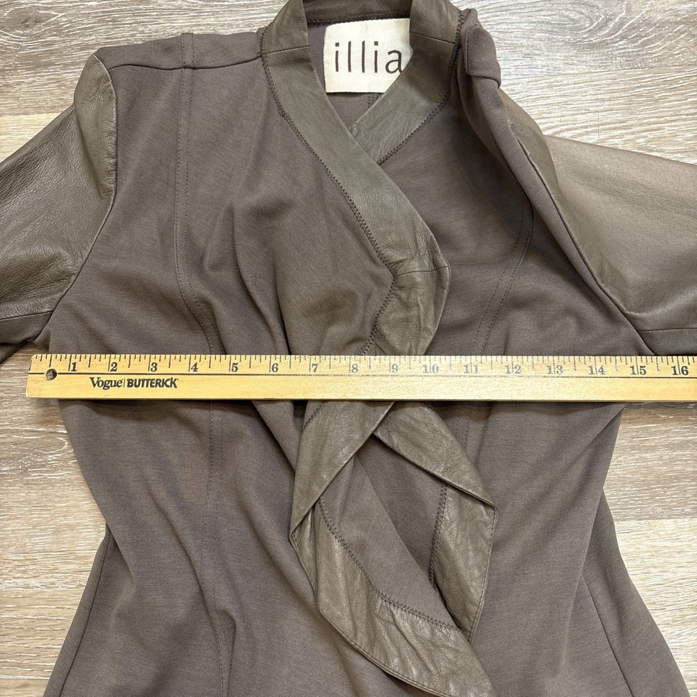 Illia Light Brown Leather & Knit Open Cardigan Jacket Sz 4 USA Boho Western - Picture 7 of 14